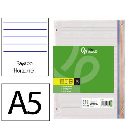 Recambio Liderpapel DIN A5 6 taladros 70gr rayado horizontal