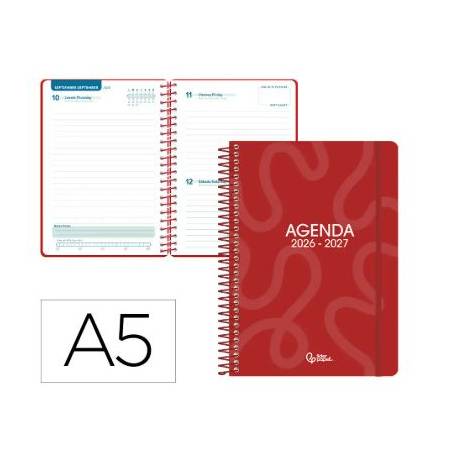 AGENDA ESCOLAR LIDERPAPEL 26-27 ESPIRAL CLASSIC DIA PAGINA A5 BILINGUE 70G PAPEL FSC ROJO