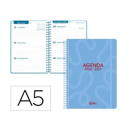 AGENDA ESCOLAR LIDERPAPEL 26-27 ESPIRAL CLASSIC SEMANA VISTA A5 BILINGUE 70G PAPEL FSC AZUL