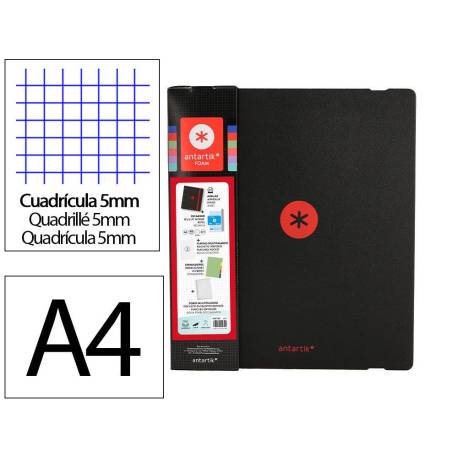 CARPETA CON RECAMBIO ANTARTIK A4 CUADRO 5MM FOAM 4 ANILLAS 35MM MIXTAS BICOLOR NEGRO ROJO