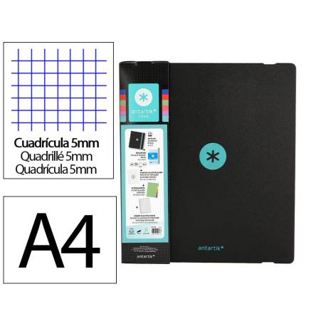 CARPETA CON RECAMBIO MARCA ANTARTIK A4 CUADRO 5MM FOAM 4 ANILLAS 35MM MIXTAS BICOLOR NEGRO MENTA