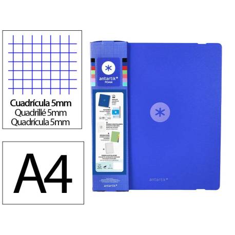 CARPETA CON RECAMBIO MARCA ANTARTIK A4 CUADRO 5MM FOAM 4 ANILLAS 35MM MIXTAS COLOR AZUL