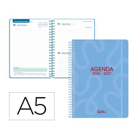 AGENDA ESCOLAR MARCA LIDERPAPEL 26-27 ESPIRAL CLASSIC DIA PAGINA A5 BILINGUE 70G PAPEL FSC AZUL