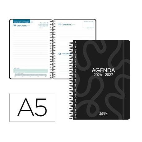 AGENDA ESCOLAR MARCA LIDERPAPEL 26-27 ESPIRAL CLASSIC DIA PAGINA A5 BILINGUE 70G PAPEL FSC NEGRO