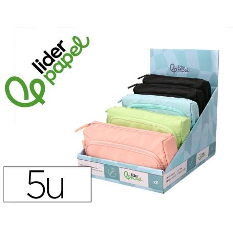 ESTUCHE PORTATODO MARCA LIDERPAPEL MINIBAG 2 CREMALLERAS CON BOLSILLO INTERIOR 210X100X70 MM