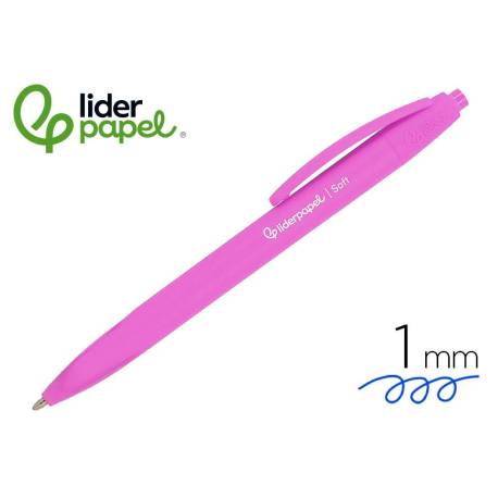 BOLIGRAFO MARCA LIDERPAPEL PUNTA 1 MM RETRACTIL CON CLIP ACABADO SOFT TOUCH TINTA AZUL CUERPO ROSA