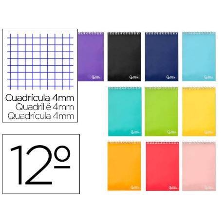 Cuaderno espiral Liderpapel Smart Tamaño Doceavo Tapa blanda 80 hojas Cuadricula 4 mm 60 g/m2 Apaisado en Colores surtidos