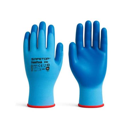 GUANTES DE NITRILO MARCA SAFETOP FOODTASK ALIMENTARIO AZUL SOLIDO TALLA 9