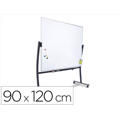 Pizarra blanca rocada vitrificada magnetica con soporte volteable doble cara 90x120 cm