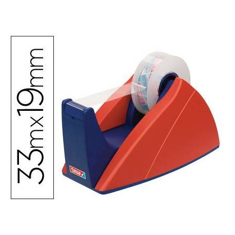 Portarrollo sobremesa tesa con cuchilla de corte recto para cintas de 33 m azul/rojo