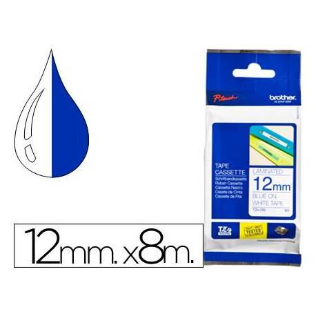 Cinta Brother TZE-233 laminada 12mm (ancho) x 8m (largo) laminada blanco/azul