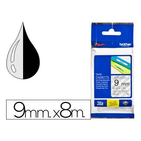 Cinta Brother TZE-121 9mm (ancho) x 8m (largo) laminada transparente/negro