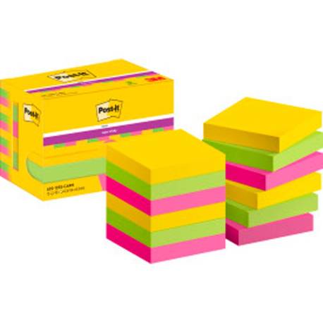 Post-it Bloc de notas adhesivas super sticky 47,6 x 47,6 mm 90 hojas pack 12 blocs colores