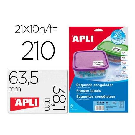 21 Etiquetas Apli adhesiva 12328 tamaño etiqueta 63,5 x 38,1 mm. Caja de 10 hojas
