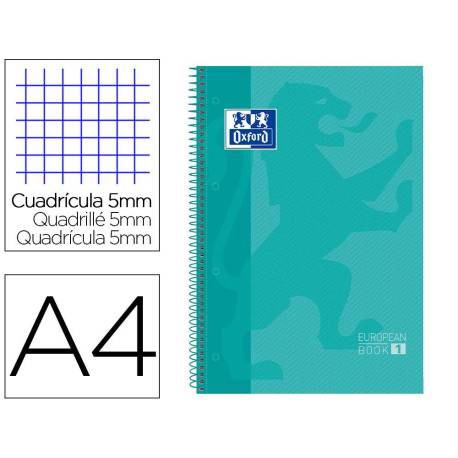 Cuaderno Oxford A4 Menta Hielo Tapa Extradura 80 hojas Cuadrícula 5 mm