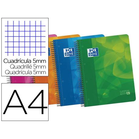 BLOC ESPIRAL MARCA OXFORD TAPA PLASTICO OPTIK PAPER MICROPERF DIN A4 120 H CUADROS 5 MM CON 3 SEPARADORES COLORES SURTIDOS