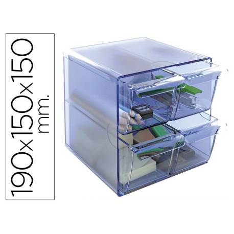 Archicubo Archivo 2000 4 cajones organizador modular color azul transparente