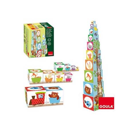 Juego educativo de 0 a 3 años Cubos apilables figuras del bosque Goula