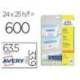Etiqueta Adhesiva Avery 63,5x33,9 mm blanco Caja con 25 hojas