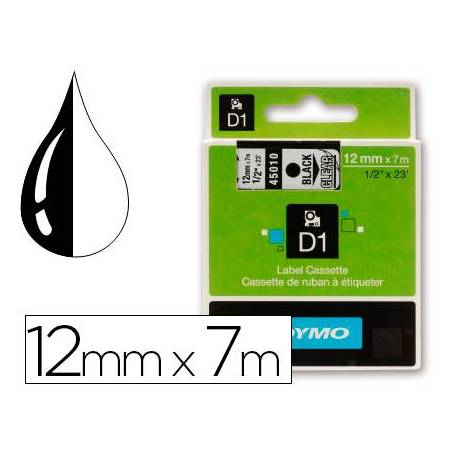 Cinta Dymo D1 color negro y transparente 12mm x 7 mt