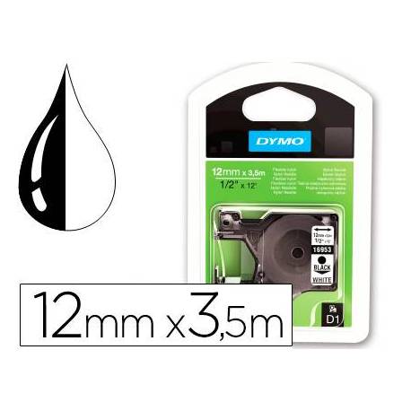 Cinta Dymo D1 nylon color negro y amarillo 12mm x 3,5 mt