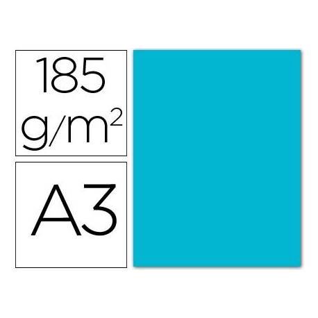 Cartulina guarro din a3 azul color turquesa 185 gr paquete 50 hojas.