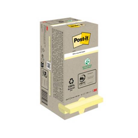 Bloc de notas adhesivas quita y pon recicladas en torre post-it 76 x 76 mm 16 blocs 654 reciclado