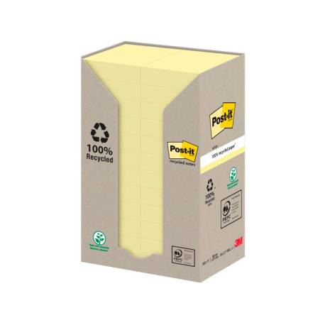 Bloc de notas adhesivas quita y pon recicladas en torre post-it 38 x 51 mm 24 blocs 653 reciclado