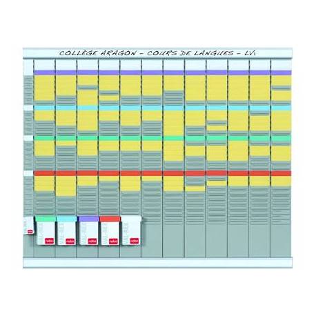 KIT PLANIFICACION DE TARJETAS T MARCA NOBO 66X80 CM 12 COLUMNAS 2X32 RANURAS + 500 TARJETAS T N 2 COLORES SURTIDOS + 100
