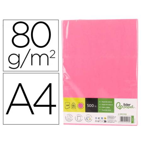 PAPEL COLOR MARCA LIDERPAPEL DIN A4 80 GR ROSA NEON PAQUETE DE 500 HOJAS