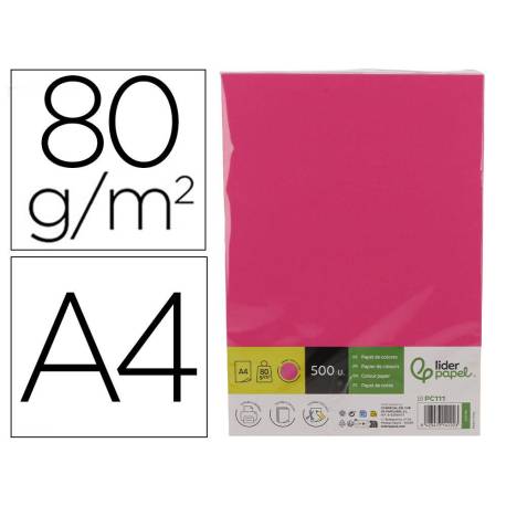 PAPEL COLOR MARCA LIDERPAPEL DIN A4 80 GR ROSA INTENSO PAQUETE DE 500 HOJAS