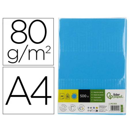PAPEL COLOR MARCA LIDERPAPEL DIN A4 80 GR AZUL INTENSO PAQUETE DE 500 HOJAS