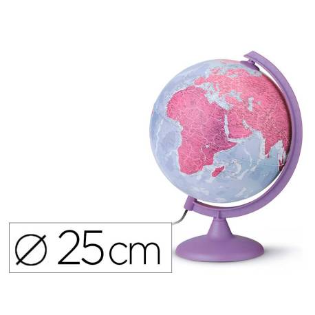 GLOBO TERRAQUEO MARCA NOVA RICO CON LUZ BASE Y MERIDIANO COLOR MORADO DIAMETRO 25 CM