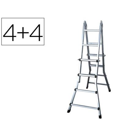 ESCALERA TELESCOPICA DE ACERO Y ALUMINIO DE 4+4 PELDAÑOS CON TAPA FINAL PVC ANTIDESLIZANTE