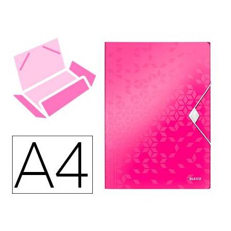 Carpeta de gomas Leitz Wow con solapas Polipropileno Din A4 Fucsia