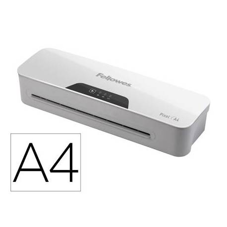 PLASTIFICADORA FELLOWES PIXEL A4 CON 2 RODILLOS SISTEMA ANTIATASCO APAGADO AUTOMATICO HASTA 125 MC