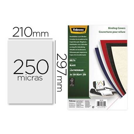 Tapa de Encuadernacion Carton Fellowes DIN A4 Color Negro 250 micras pack 100 uds