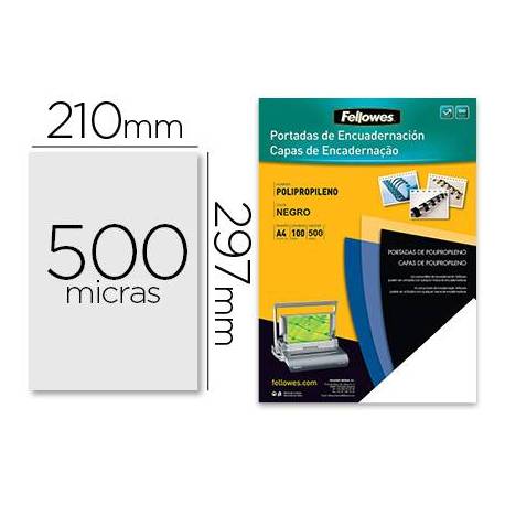Tapa de Encuadernacion Polipropileno Fellowes DIN A4 Color Negro 500 micras pack 100 uds
