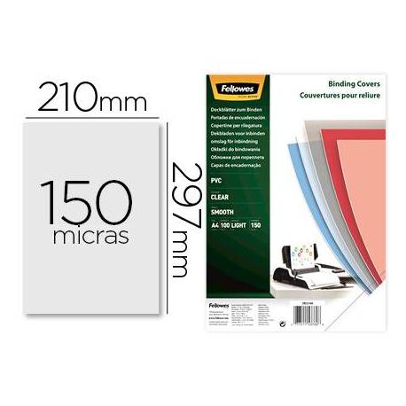 Tapa de Encuadernacion Plastico Fellowes DIN A4 Color Transparente 150 micras pack 100 uds