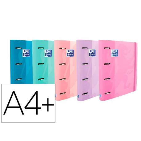 Carpeta con recambio Oxford A4+ Europeanbinder Colores Pastel Surtidos con 4 anillas 35 mm Tapa extradura con gomilla