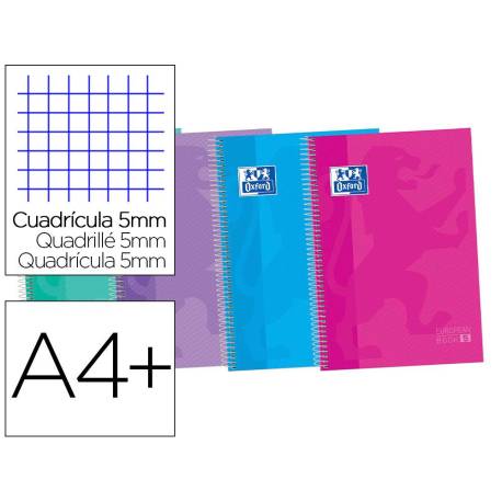 Bloc Oxford DIN A4+Ebook Cuadricula 5 mm COLORES SURTIDOS