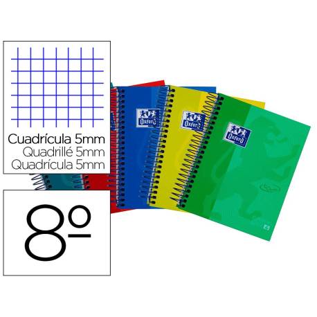 Bloc espiral Oxford Ebook 8º cuadricula 5mm 120 hojas tapa extradura colores surtidos