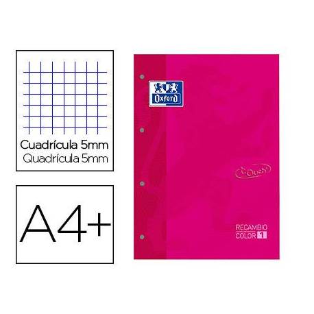 Recambio color 1 oxford din a4+ 80 hojas 90 gr cuadricula 5 mm tapa blanda 4 taladros color fucsia touch.