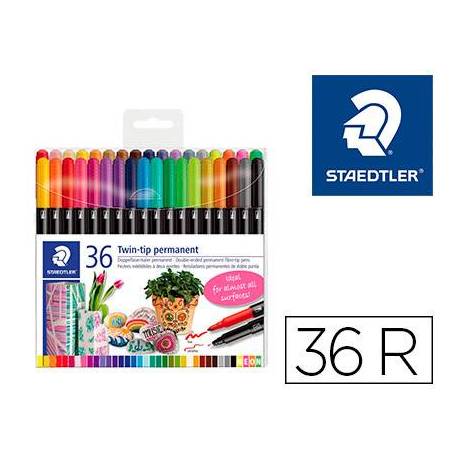 Rotulador Permanente Staedtler 3187 Doble Punta Colores Surtidos Estuche de 36 unidades