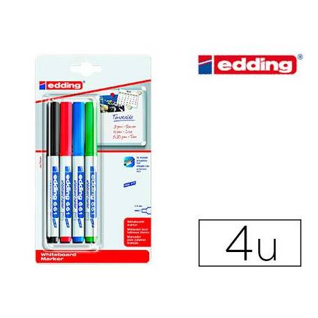 Rotulador para Pizarra Blanca Edding 661 Recargable Colores Surtidos Blister de 4 unidades