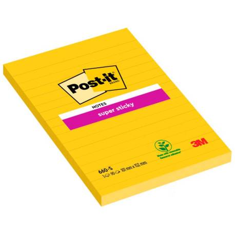 Post it ® Bloc de notas adhesivas Super sticky quita y pon 102x152 mm color Amarillo ultra