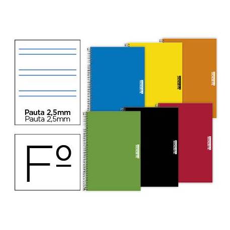 BLOC ESPIRAL PAPERCOP TAPA EXTRADURA FOLIO 80 HOJAS PAUTA 5 2,5 MM CON MARGEN 70 GR COLORES SURTIDOS