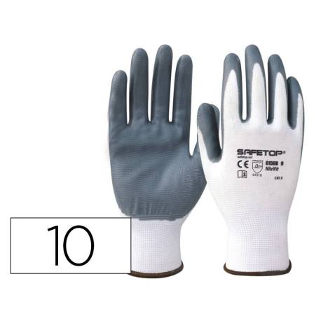 GUANTES DE NITRILO MARCA SAFETOP NITRI-FIT SINTETICO SOLIDO GRIS SIN COSTURA TALLA 10