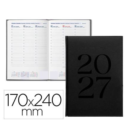 AGENDA OFICINA MARCA LIDERPAPEL 2027 ENCUADERNADA CRETA SEMANA VISTA 170X240 MM BILINGUE 70G PAPEL FSC BLACK