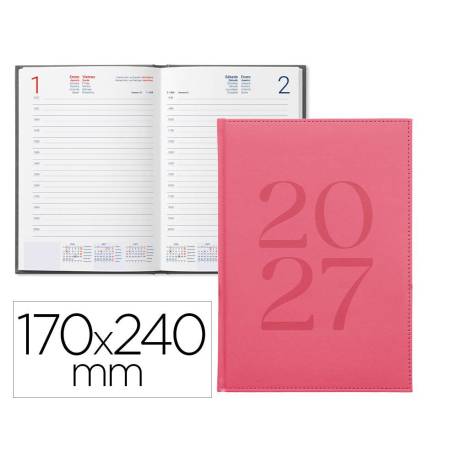 AGENDA OFICINA MARCA LIDERPAPEL 2027 ENCUADERNADA CRETA DIA PAGINA 170X240 MM BILINGUE 70G PAPEL FSC PINK